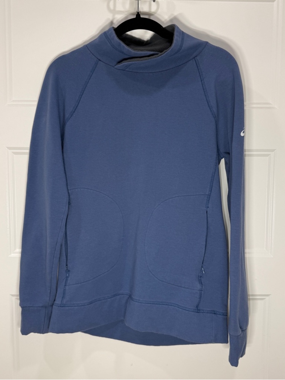 ASICS Athletic Pullover Women’s Medium Blue Mock Neck Sweatshirt Training Top